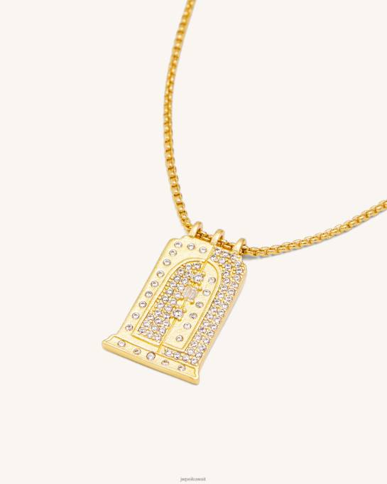 كو JW PEI قلادة قلادة القوس الصغيرة الرومانية مطلي بالذهب عيار 18 قيراط مع زركون أبيض قلادة 6604F345