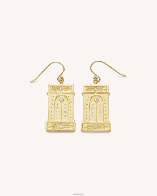 كو JW PEI الأقراط القوس الروماني مطلي بالذهب عيار 18 قيراط مع زركون أبيض الأقراط 6604F351