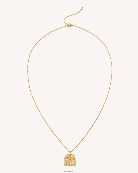 كو JW PEI قلادة قلادة مروحة لسان الحمل مطلي بالذهب عيار 18 قيراط مع زركون أبيض قلادة 6604F354