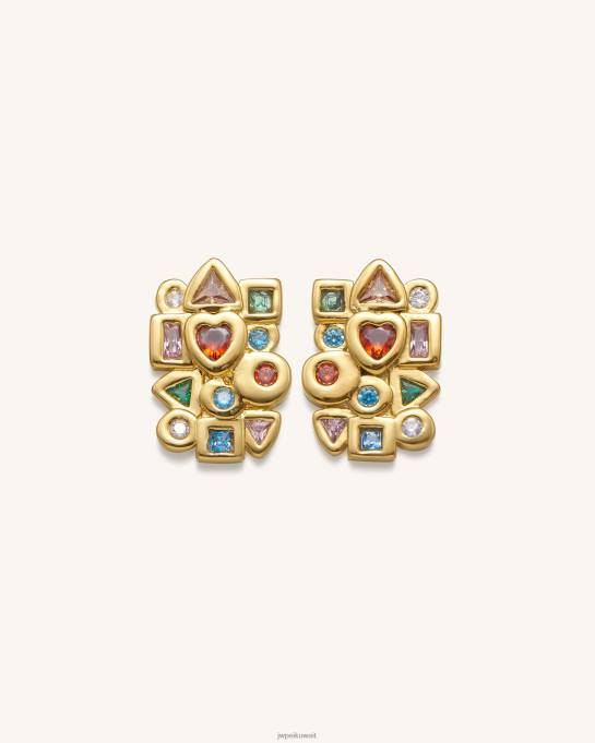 كو JW PEI أقراط تركيبة هندسية 18 قيراط مطلي بالذهب والزركون متعدد الألوان الأقراط 6604F398