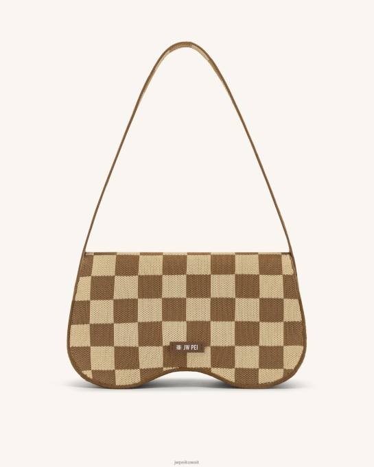 كو JW PEI حقيبة كتف محبوكة بني وبيج حقيبة كتف 6604F111