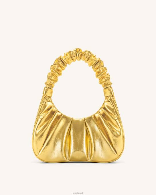 كو JW PEI حقيبة يد هوبو جابي ميتاليك بكشكش ذهب حقيبة كتف 6604F145