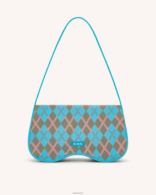 كو JW PEI حقيبة كتف محبوكة البحيرة الزرقاء والرمادية والأخضر والوردي حقيبة كتف 6604F151