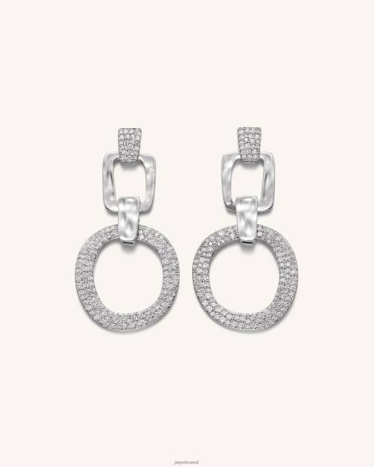 كو JW PEI أقراط دائرية هندسية مخرمة مطلي بالذهب الأبيض عيار ١٨ قيراطًا وزركون أبيض الأقراط 6604F392