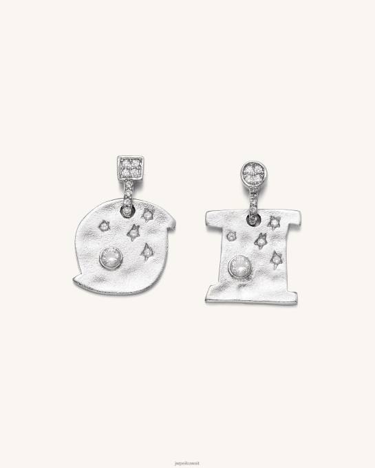 كو JW PEI أقراط الكون مطلي بالذهب الأبيض عيار ١٨ قيراطًا وزركون أبيض الأقراط 6604F394